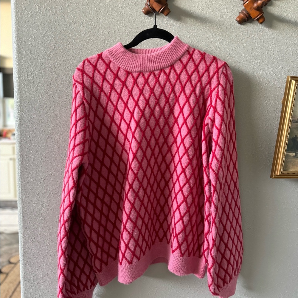 Vici Vibrant Pink and Red Geometric Sweater